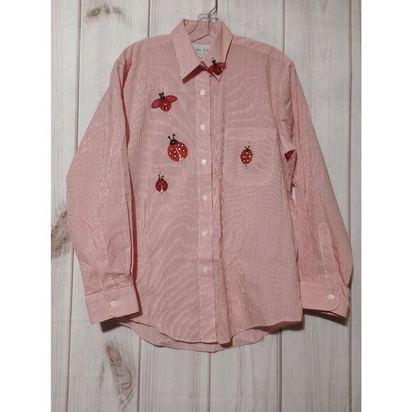 Las Olas Shirt Ladies Small Ladybug Button Front Long Sleeve - Picture 1 of 8